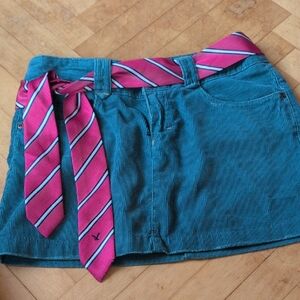Teal Corduroy Skirt with Pink Striped Belt